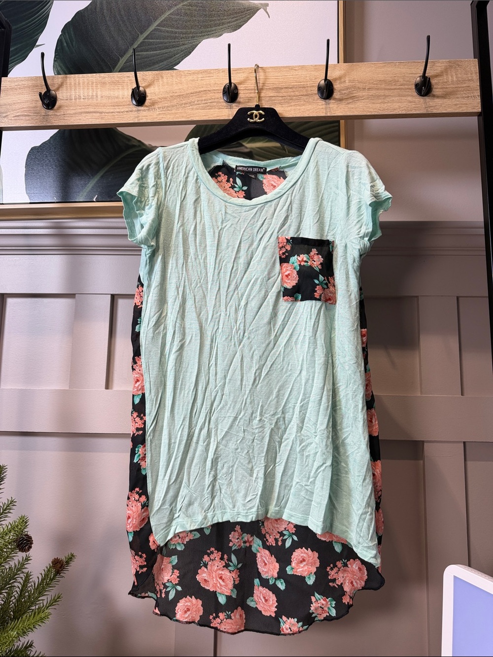 American Dream Mint & Black Floral High-Low Top S